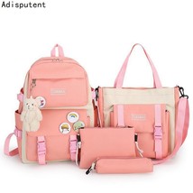 Backpack 5 Piece Set High School Backpack Bags For Teenage Girl Canvas Fashion T - £28.18 GBP