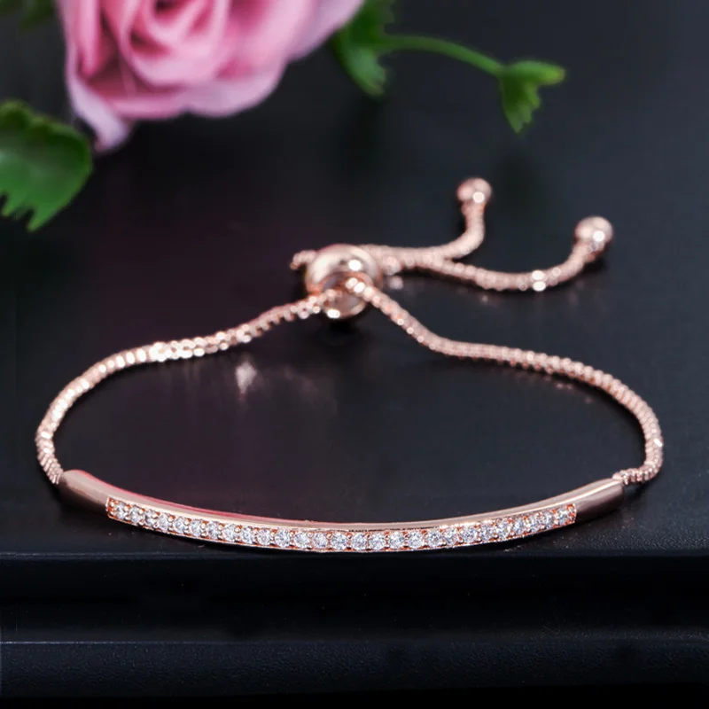 Adjustable Bracelet Bangle for Women Captivate Bar Slider Brilliant CZ Rose Gold - £13.84 GBP