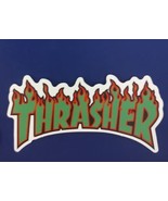THRASHER SKATEBOARD STICKER Thrasher Green Flame Skate Decal - £5.83 GBP