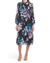 New Womens 4 Donna Ricco Floral Midi Dress Black Blue Floral L/S - £25.82 GBP