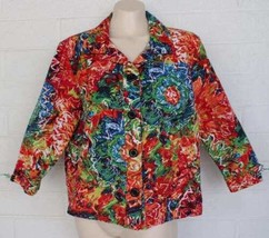 Chico&#39;s Size 3 XL Colorful Floral Explosion Cotton Silk Diagonal Pockets... - £16.57 GBP