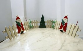 Vintage Santa and Christmas Tree White Picket Wooden Fence Holiday Decor - $19.99