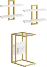 Hoobro Floating Shelves And C Shaped End Table Set Of 2, Tempered, Gd13S... - £93.49 GBP