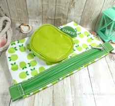 CLINIQUE Green Apple Cosmetic Makeup Bag Coin Purse Set Nylon EUC - $10.84
