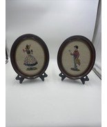 Vintage Finished Needlepoint Victorian Man Woman Oval Framed Pieces Wall... - £54.45 GBP