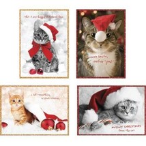 Holiday Cats Boxed 4&quot; x 6&quot; Christmas Cards (20) Glitter &amp; Foil Embellished - £11.56 GBP