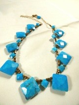 ADMK Blue turquoise faceted square beads gold tone clasp fashion necklace 18&quot; L - £18.98 GBP