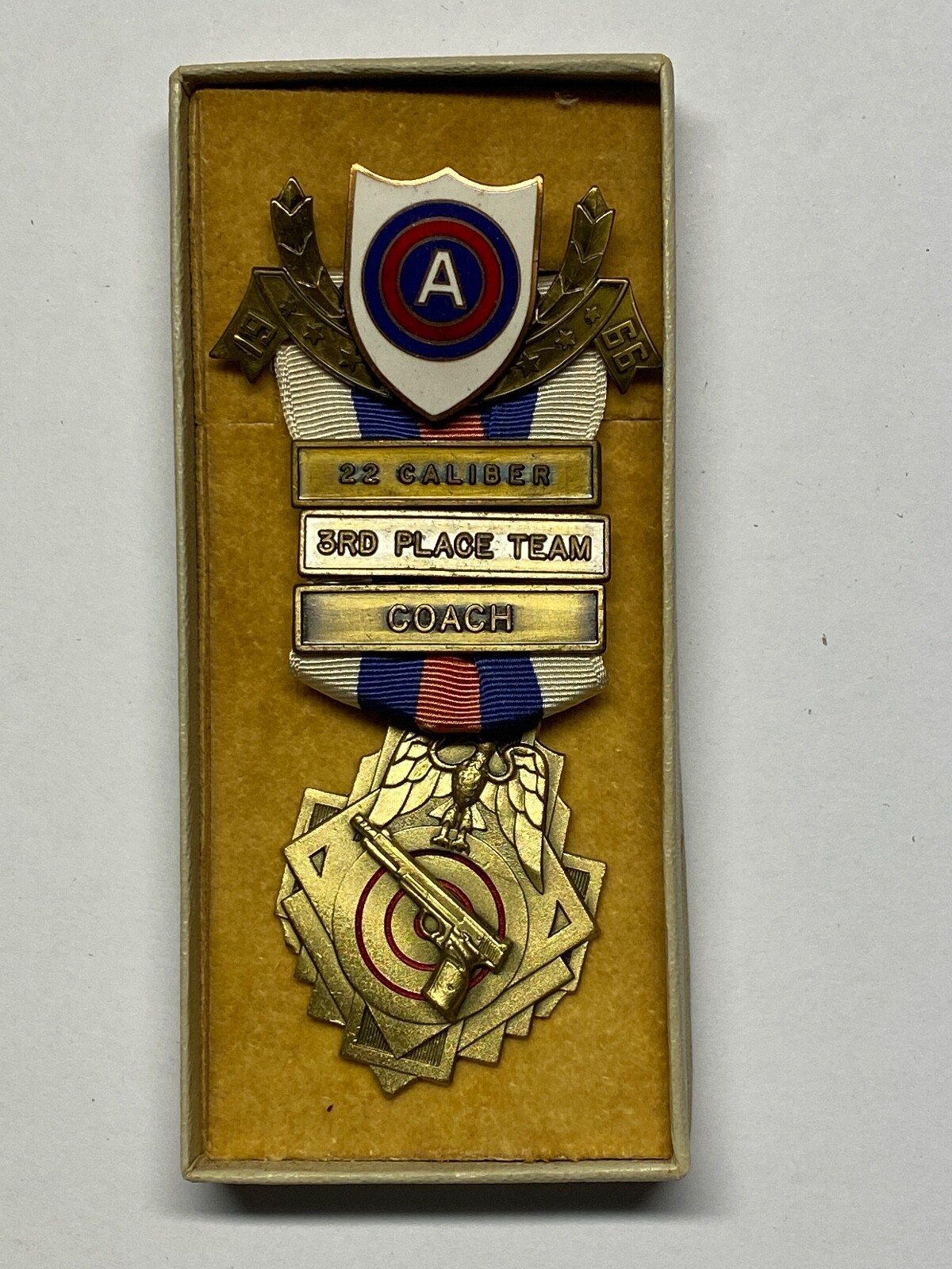 1966, U.S. 3rd ARMY, .22 CALIBER, 3rd PLACE TEAM, COACH, MARKSMANSHIP MEDAL - $25.00