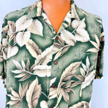 Hawaiian Aloha 2 XL Shirt Palm Tree Leaves Floral Green Brown Tropical Young USA - £31.96 GBP