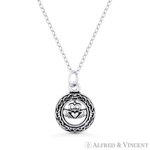 Irish Claddagh Heart Celtic Knot Charm Necklace &amp; Pendant in 925 Sterling Silver - £11.47 GBP+