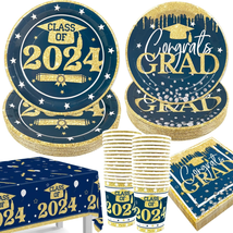 Blue and Gold Graduation Decorations Class of 2024, Navy Blue Graduation Party P - £31.37 GBP