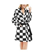 Women&#39;s Wednesday Theme Checkered Black White Fleece Robe - £42.64 GBP