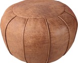 Dayer Home Unstuffed Round Leather Pouf, Supersoft Handmade Ottoman Faux - £32.80 GBP