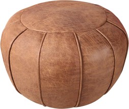 Dayer Home Unstuffed Round Leather Pouf, Supersoft Handmade Ottoman Faux - £30.34 GBP