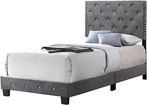 Glory Furniture Suffolk Velvet Upholstered Twin Bed in Gray - $243.99