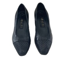 Amalfi Slip On Heels Black Leather Woven Almond Toe Cap Size 7 Vintage I... - €9,66 EUR