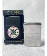 1997 Marlboro Black Matte Compass &amp; 2012 Jack Daniels Chrome Zippo Lighters - $39.95