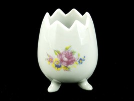 Hatched Egg Porcelain Bud Vase, 3-Footed, Vintage, White With Pink Flowers - £11.71 GBP