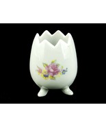 Hatched Egg Porcelain Bud Vase, 3-Footed, Vintage, White With Pink Flowers - $20.03 CAD