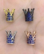 top quality-4pcs blue Colorful  Micro  PAVE CZ cube  cap crwon  connector Charmp - $19.70