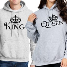 Nwt King Queen White Crown Couple Matching Valentines Day Gray Hoodie Sweatshirt - £16.01 GBP