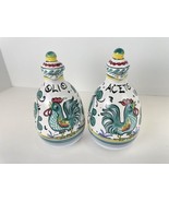 Ceramic Oil and Vinegar Pair Orvieto Style Green Rooster Painted - $30.58 CAD