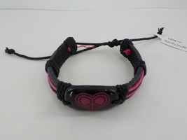 Best Friend Tribal Bracelet Black Leather Cuff Dark Pink Heart Peace Adjustable - $7.99