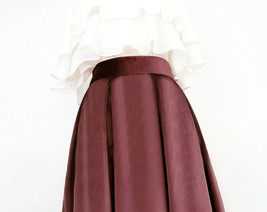 Women Winter Velvet Midi Pleated Skirt Brown Holiday Midi Pleated Skirt Plus image 2