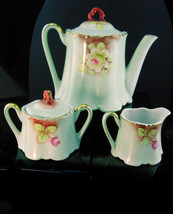 Antique aqua blue green teapot Nippon set -  handpainted floral coffee pitcher s - £122.58 GBP