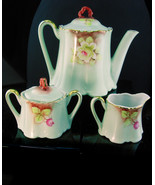 Antique aqua blue green teapot Nippon set -  handpainted floral coffee p... - £121.92 GBP