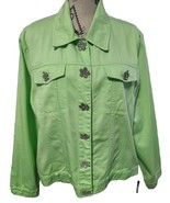 Berek 2 The Collective Works lime green Denim Jacket Size 1XL Snap Jewels - $57.35 CAD