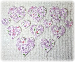 Vintage Cutter Quilt FeedSack Heart Applique Die Cuts Lilac Flowers Cut ... - $14.24