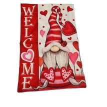 Welcome Gnome Valentines Flag Heart Gnome Ladybug Garden Flag 12&quot; x 18&quot; - £11.97 GBP