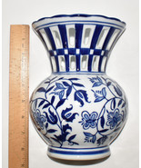 Vintage 8&quot; Blue White Porcelain Wall Pocket Vase with Floral &amp; Butterfly... - £30.56 GBP