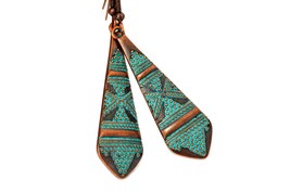 Aztec Drop Earrings with Aged Blue Patina - £11.79 GBP