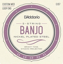 D&#39;Addario EJ57 5 String Banjo Nickel Custom Medium 11-22 Loop End J57 - £13.50 GBP