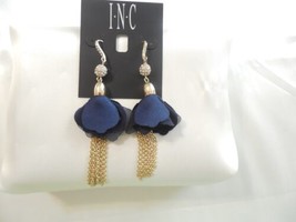 INC 4&quot; Gold Tone Crystal Bead, Fabric Flower &amp; Chain Tassel Drop earrings Y522 - £11.34 GBP