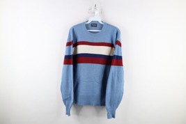 Vintage 70s Streetwear Mens Medium Striped Color Block Knit Crewneck Sweater - £39.86 GBP