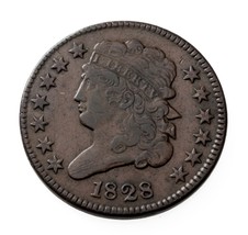 1828 13 Stars Demi Cents En Très Fin VF État, Marron Couleur, Beau Détail - $131.17