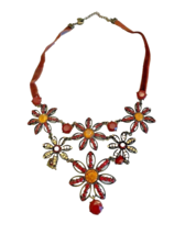 Necklace Choker Rhinestone Red and Clear Marked V Costume Jewelry Vintage - £10.15 GBP