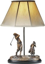 Sculpture Table Lamp Golfer and Golf Caddy Hand Painted Made in USA OK Casting - £477.51 GBP