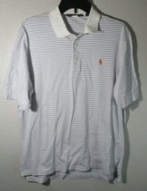 Polo Ralph Lauren Mens Sz Medium Blue White Striped Polo Shirt Orange Pony - $22.76