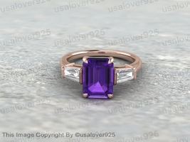 Natural Purple Amethyst Octagon Gemstone Sterling Silver Women Ring Jewelry - £50.62 GBP