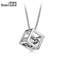 DreamCarnival 1989 Hot Selling Collar Mujer Elegant Crystal CZ Cube Design Sterl - £18.55 GBP