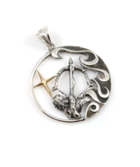 Sagittarius Zodiac Sign Sterling Silver Pendants Charm with Golden Star - $156.42