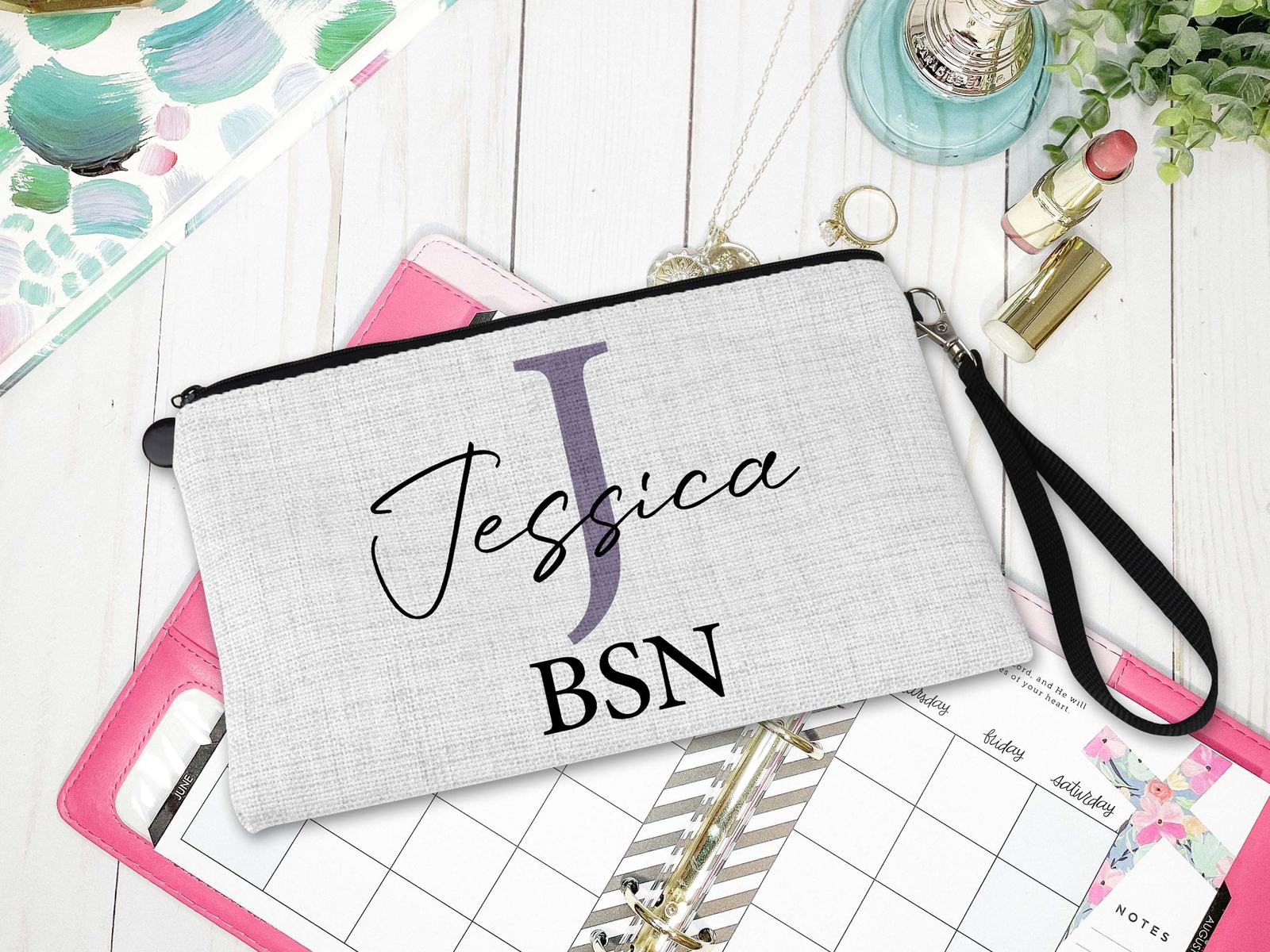 Primary image for New Nurse Graduation Gift, Monogram Makeup Bag, Pencil Pouch, Personalized Gift,