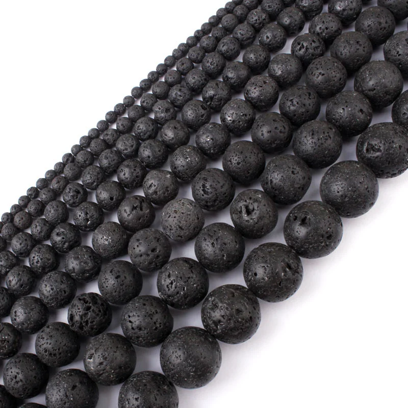 4 6 8 10mm round bead black lava natural rock stone beads for diy necklace bracelat thumb200