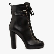 The Estrada Black Leather Lace-Up Platform Heel Mid Calf Women Boot image 3