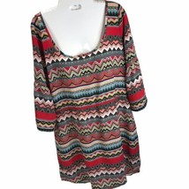 GLAM Mod Geometric Tribal Print Shift Dress Size L Lightweight popover - £14.68 GBP