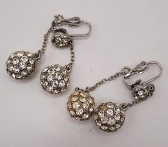 Mid Century Rhinestone Clip On Earrings Costume Jewelry - £19.46 GBP